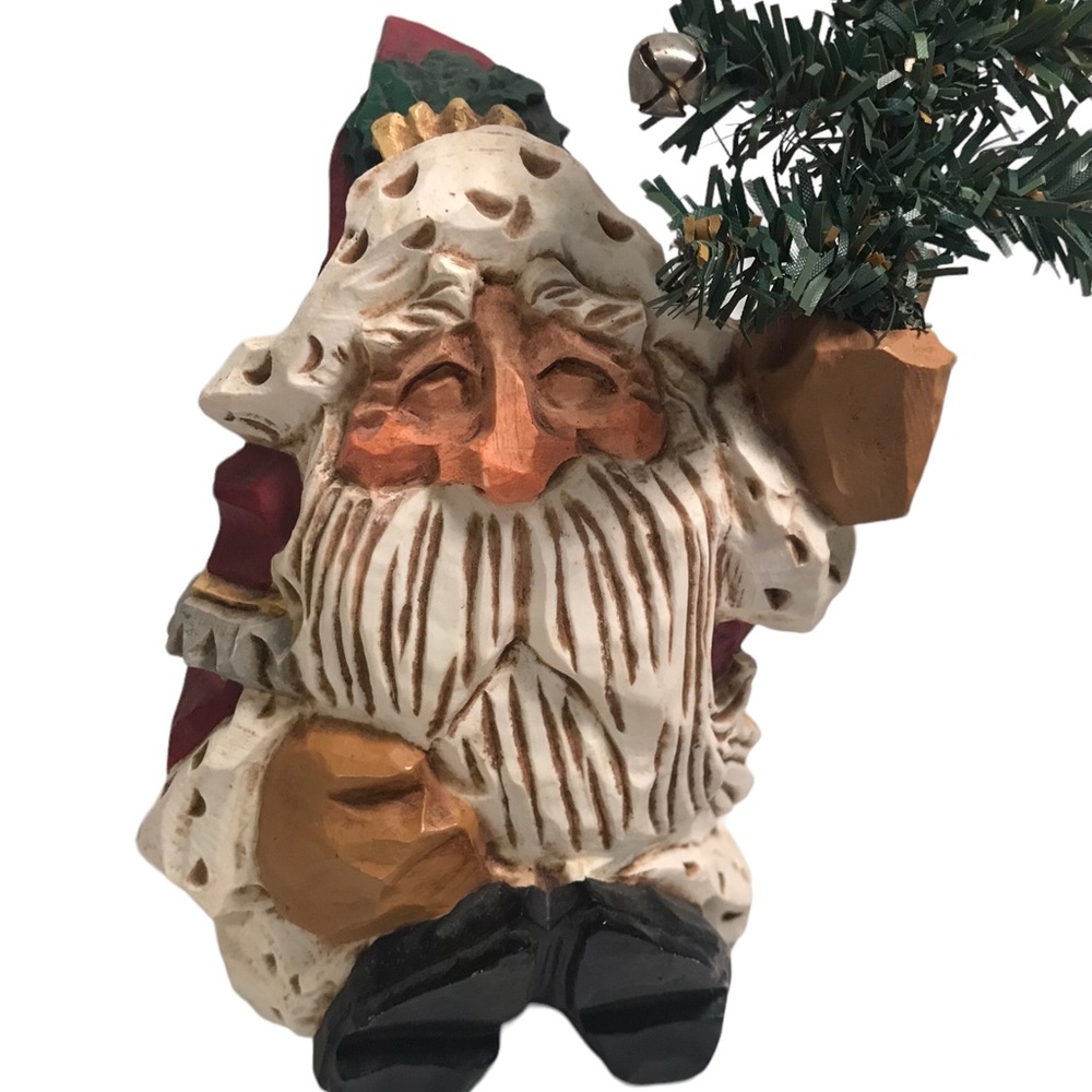 David Frykman Santa With Tree Figurine 1997 Folk Art Carved Primitive VT…